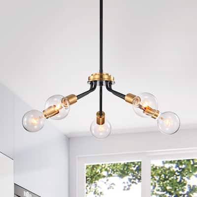 Black and Antique Gold 5-Light Sputnik Chandelier
