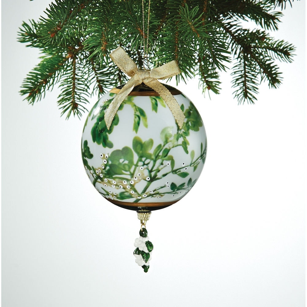 Shop Porcelain Mistletoe Kissing Ball Holiday Christmas Tree Ornament Overstock 15051393