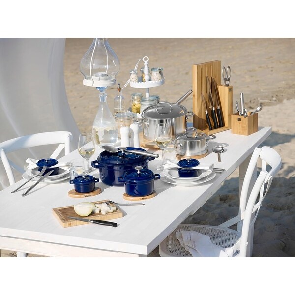 Staub 22cm / 2.75 qt Cast Iron Round Cocotte, Dark Blue - Bed Bath