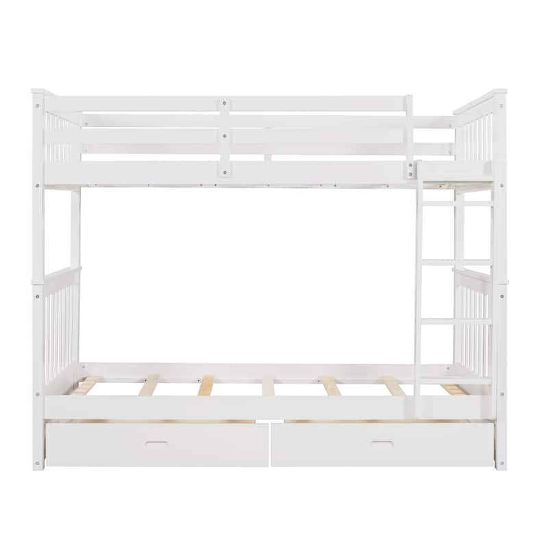 Twin-Over-Twin Bunk Bed Frame with Ladders and Two Storage Drawers,Full Length Guard Rails,for Kids Youths Adults