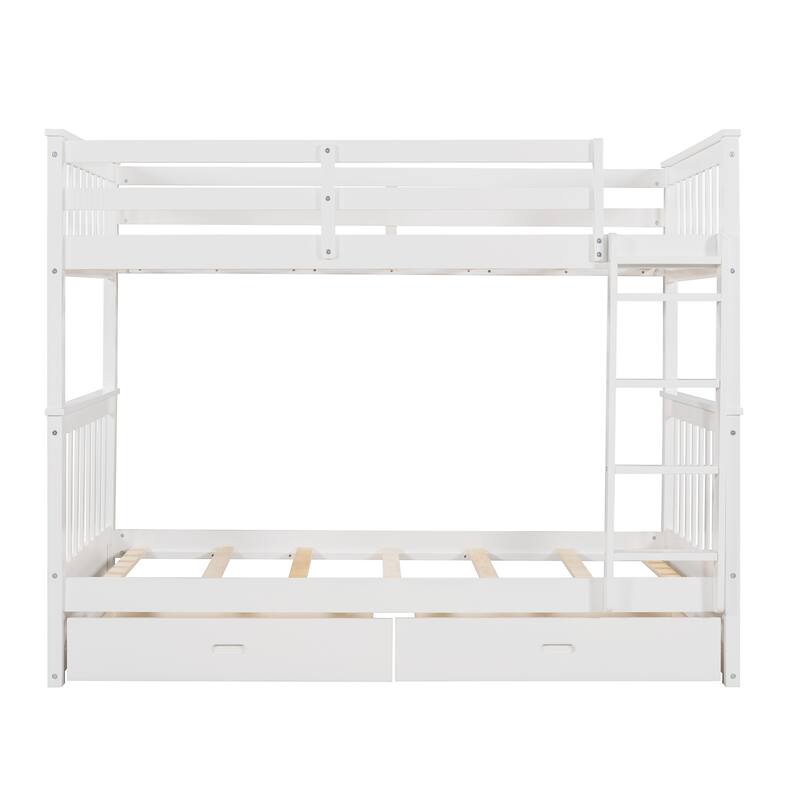 Twin-Over-Twin Bunk Bed with Storage Drawers, Pine Wood Frame, Safety Guardrail, Convertible Design