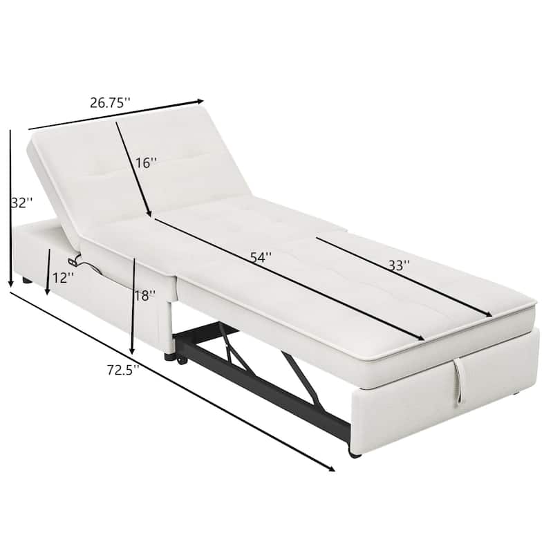 4-in-1 Convertible Sofa Bed Chair Folding Ottoman Living Room Sleeper Chaise Lounge with Adjustable Backrest USB Port and Pocket