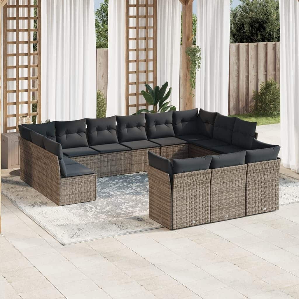 vidaXL Garden Sofa Set Grey PE Rattan, Powder-Coated Steel, Polyester - 24.4 x 24.4 x 27.2