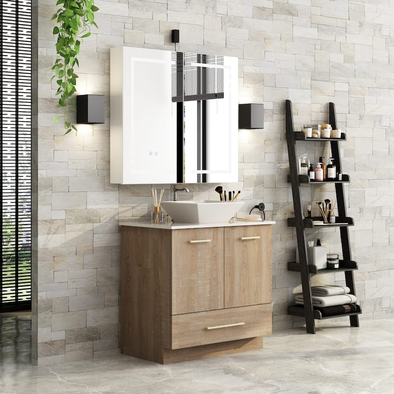 Contemporary Vanity Set Ceramic Basin and Chic Medicine Cabinet Combo