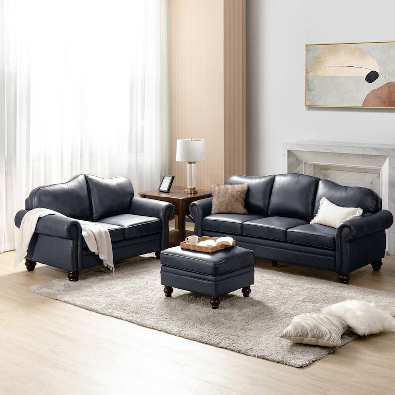 Filomena Transitional 5 Piece Genuine Leather Living Room Set Sofa with Rolled Arms by HULALA HOME