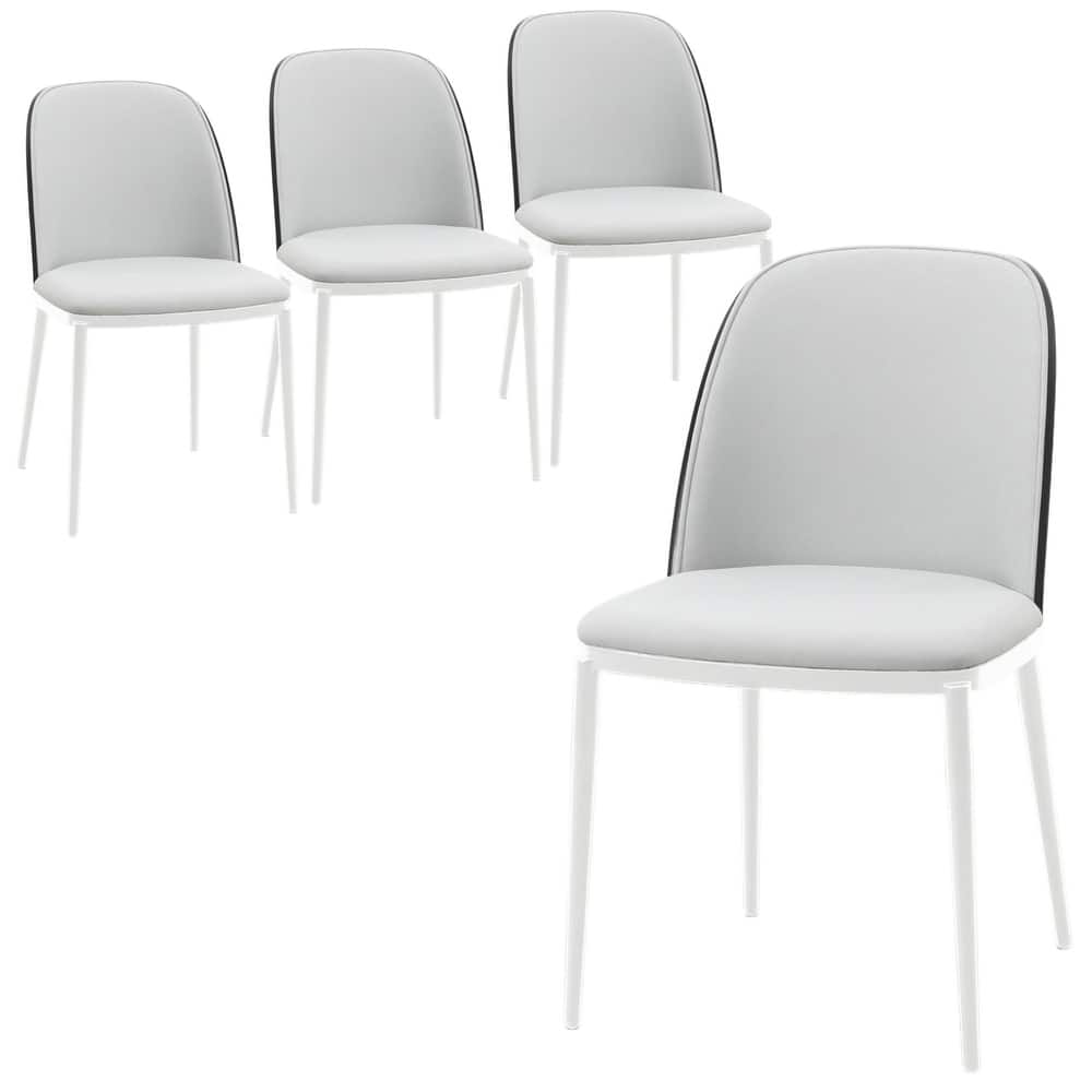 LeisureMod Tule Dining Chair with Upholstered Seat and White Steel Frame, Set of 4