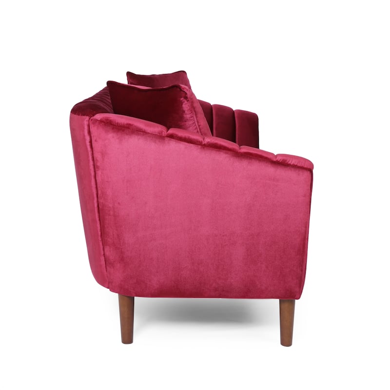Roomfitters Modern Velvet 3-Seater Sofa with Channel Tufting and Plush Cushions for Living Room