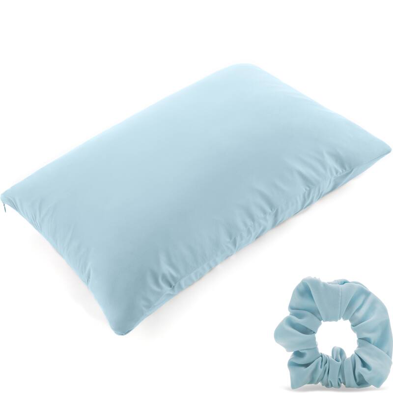 Beauty Pillow Cover Keeps Hair Tangle Free and Bonus Matched Scrunchie - Sweat Baby Blue - Standard - 20" x 26"