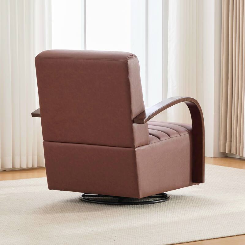 Modern Upholstered 360° Swivel Accent Chair with Solid Wood Armrests and Comfy Lounge Reading Chair, Single Sofa Armchair
