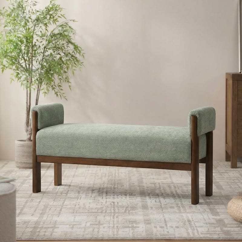 Arm Fabric bench with Solid Wood ,51.8-inch Upholstered Bench for Living Room ,Bedrooms