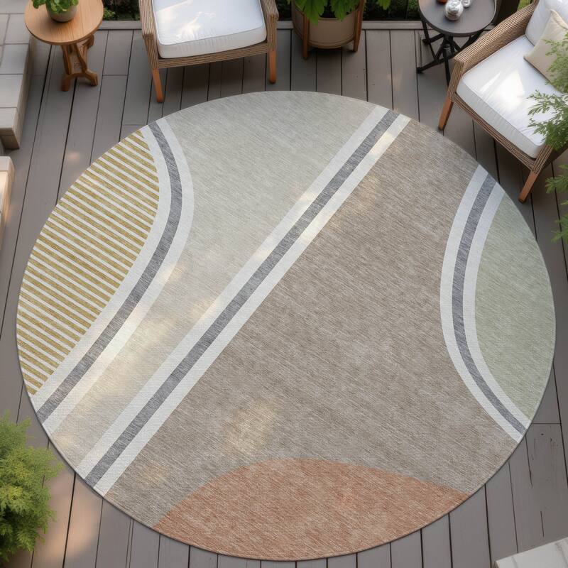 Machine Washable Indoor/ Outdoor Contemporary Keely Chantille Rug - Beige - 8' x 8'