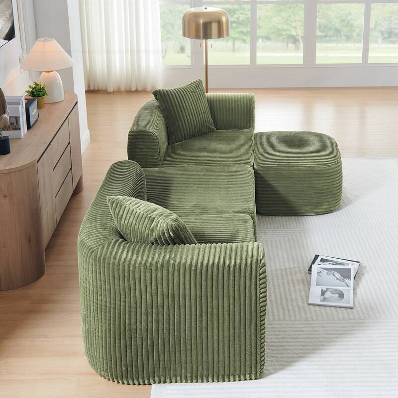 Sectional Couch with L-Shape Chaise, Modular Sofa with Movable Ottoman