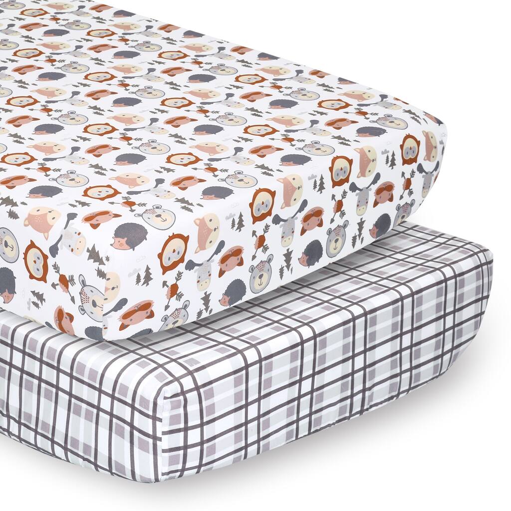 PSP 2pk Sheets Grey Woodland Faces/Plaid