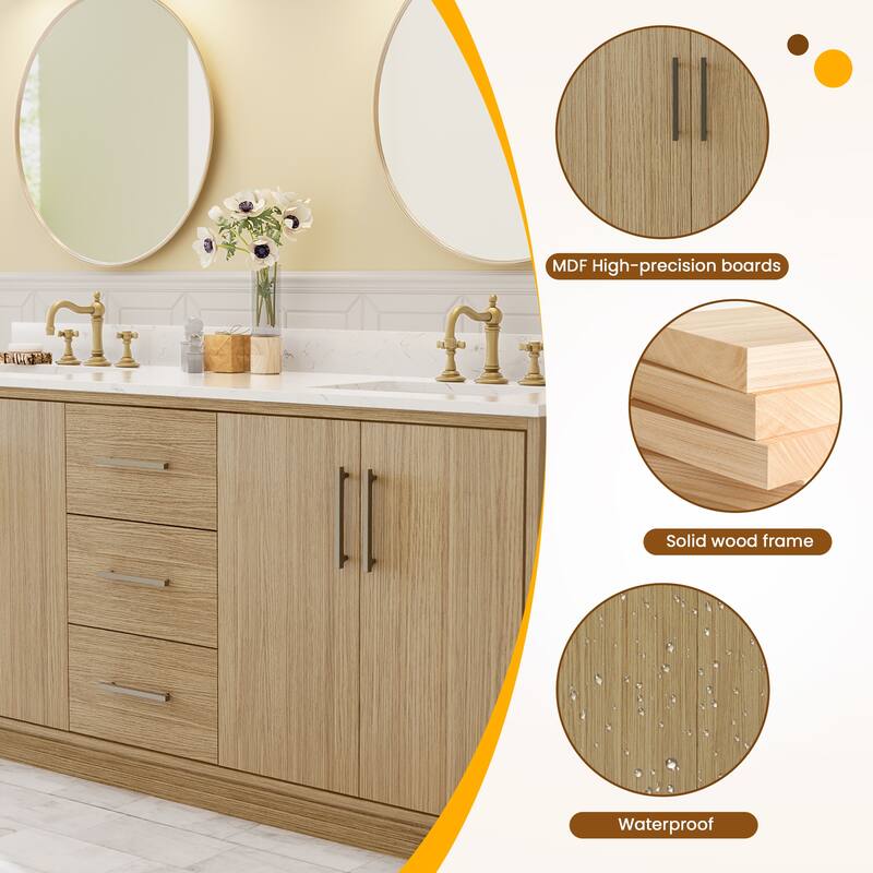 72-Inch Modern Style Bathroom Vanity with Double Ceramic Sink