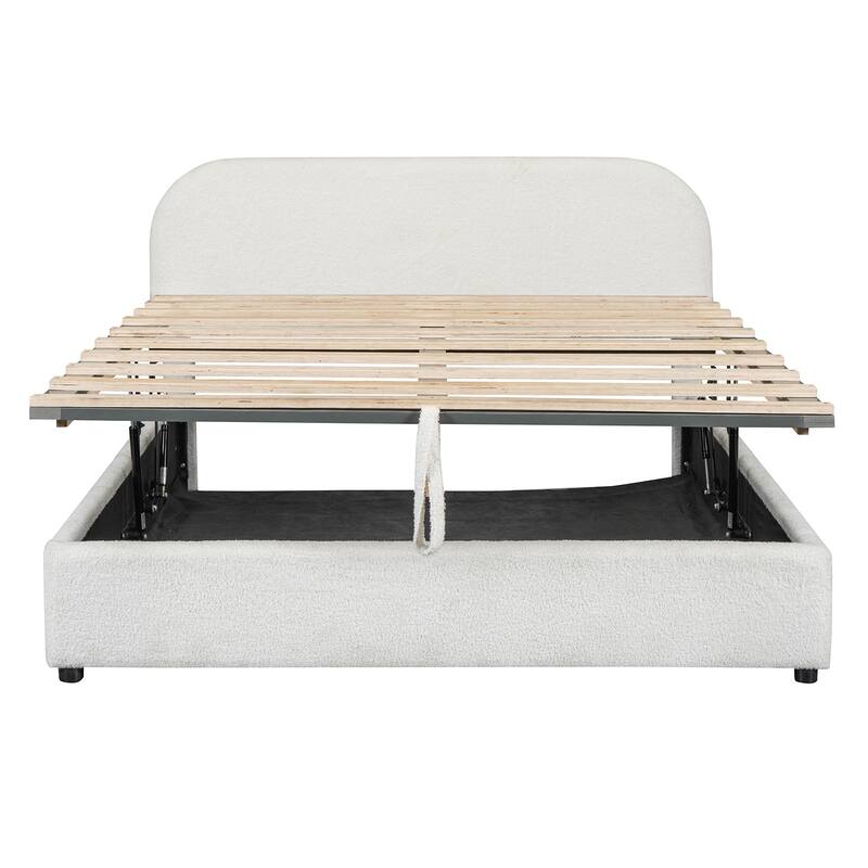 Teddy Fleece Queen Size Upholstered Platform Bed with Hydraulic Storage System