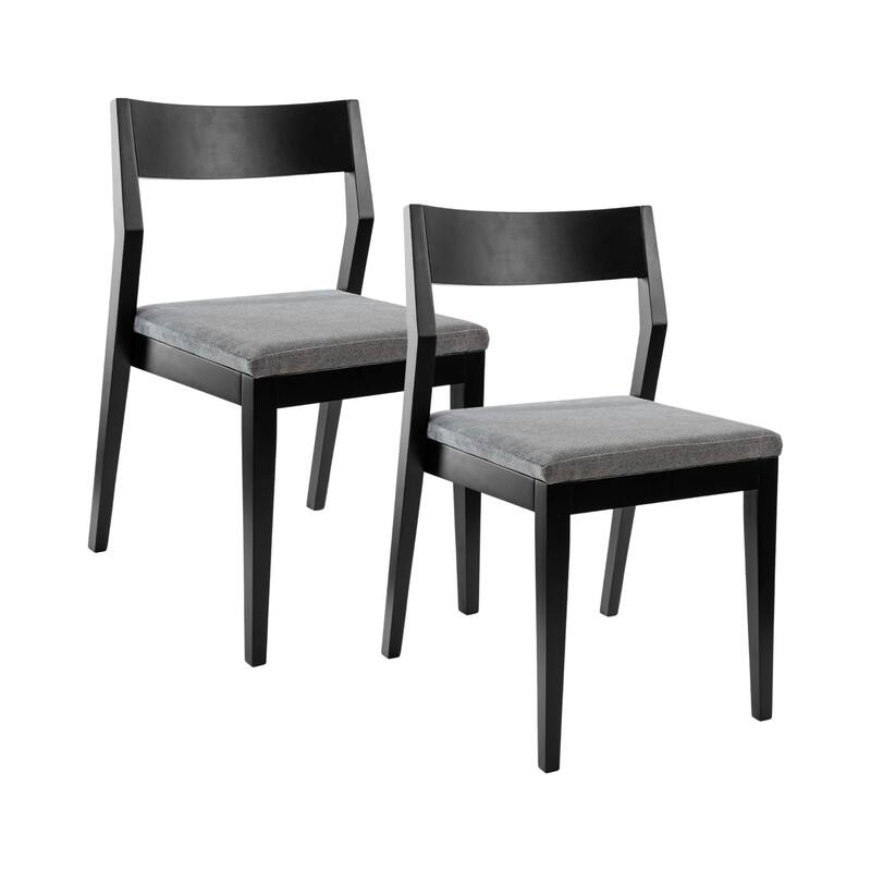 Plank and Beam Modern Solid Wood Upholstered Cushion Dining Chair - Set of 2 - Black/Graphite Cushion