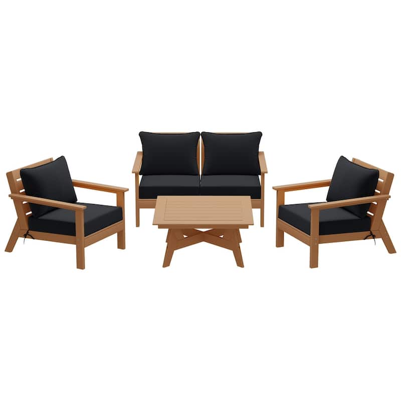 Birchwood All Weather HDPE Outdoor Patio Teak Deep Seating Conversation Set (5-Piece Set)