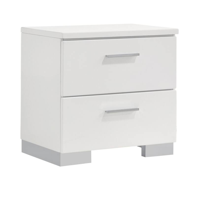 White/Chrome 2 Drawer 23.25 in. W Nightstand with Sturdy Hardware and Ample Storage