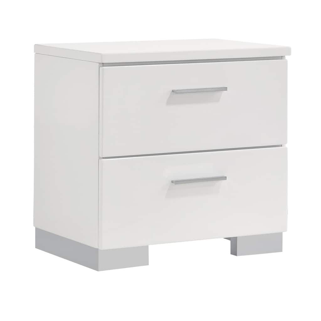 White/Chrome 2 Drawer 23.25 in. W Nightstand with Sturdy Hardware and Ample Storage