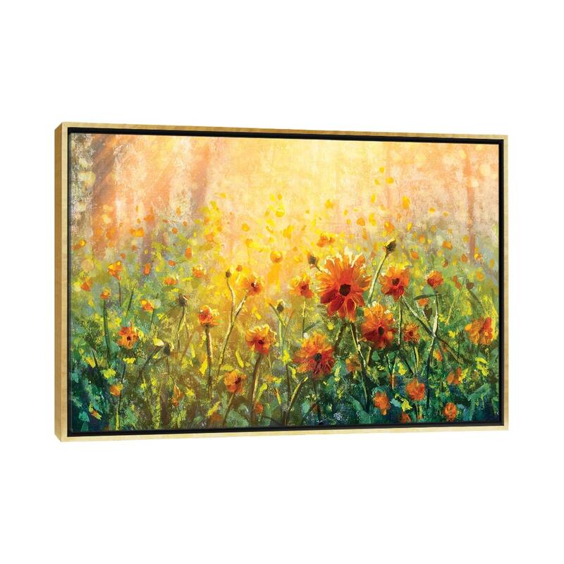 iCanvas "Flower Field In Forest Under The Morning Sunlight" by Valery Rybakow Framed Canvas Print - Gold - 26x40