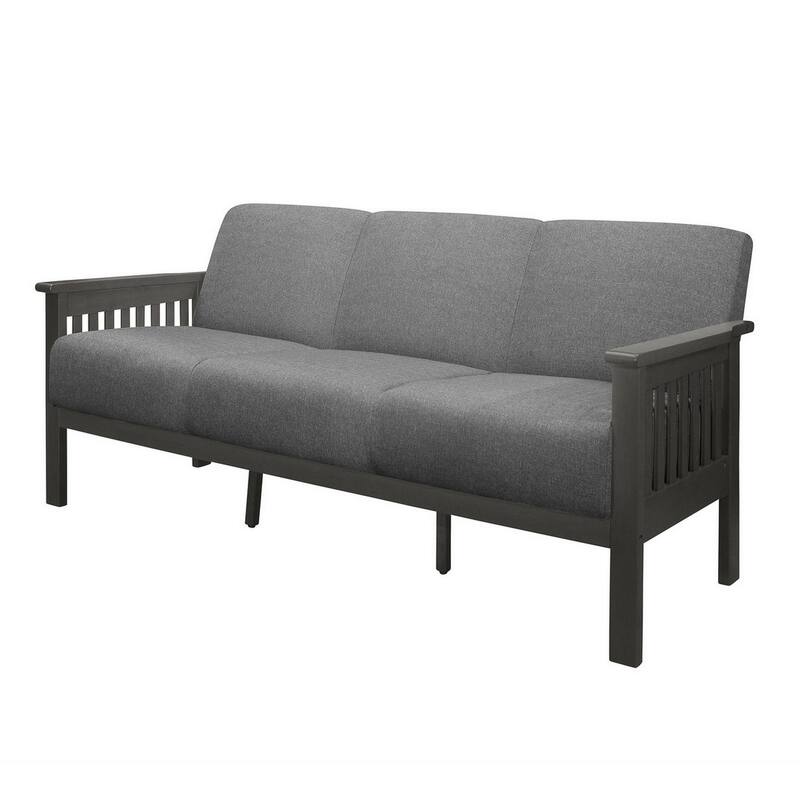 Wiston 72 Inch Sofa, Soft Gray Polyester, Dark Gray Solid Rubberwood