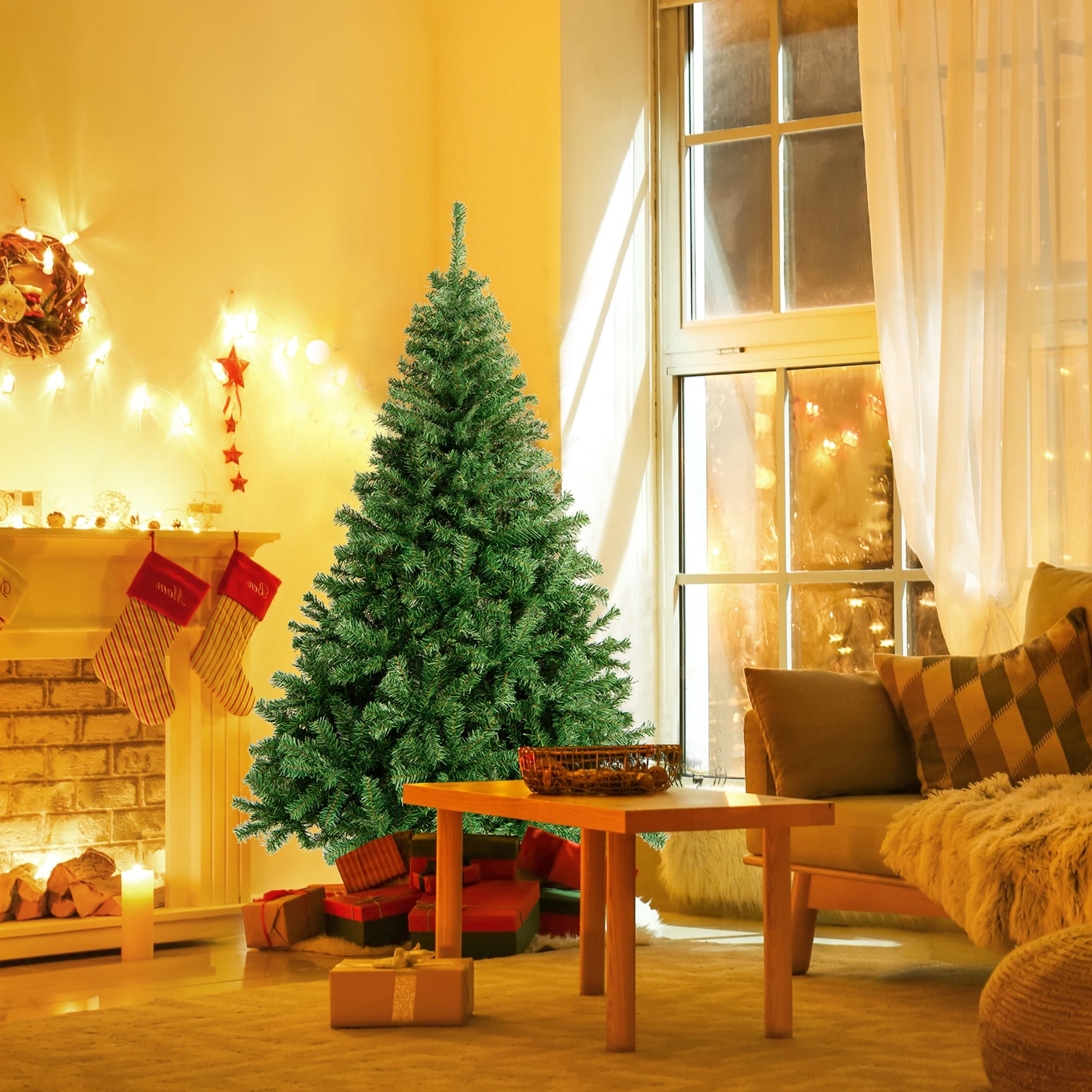 Gymax 6' Christmas Tree 1000 Tips Premium Hinged Artificial PVC