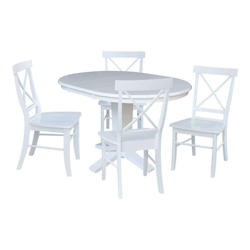 36 in Round Extension Dining Table with 12 in Leaf and Dining Chairs