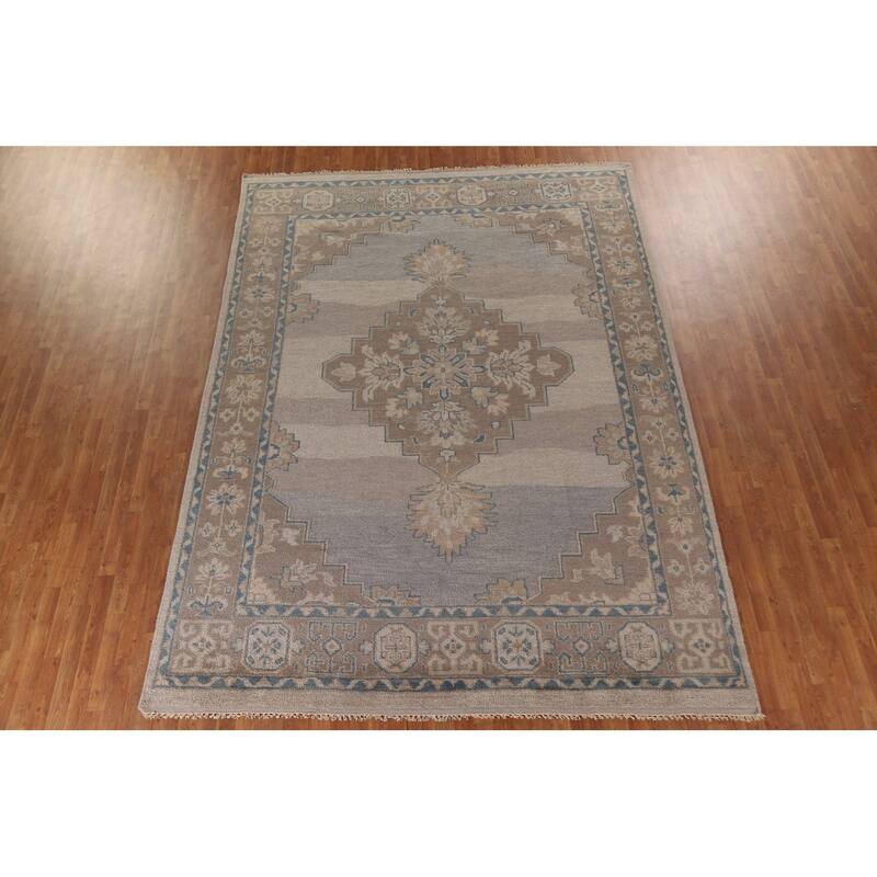 Geometric Oushak Style Area Rug Hand-knotted Wool Carpet - 8'10"x 12'0"