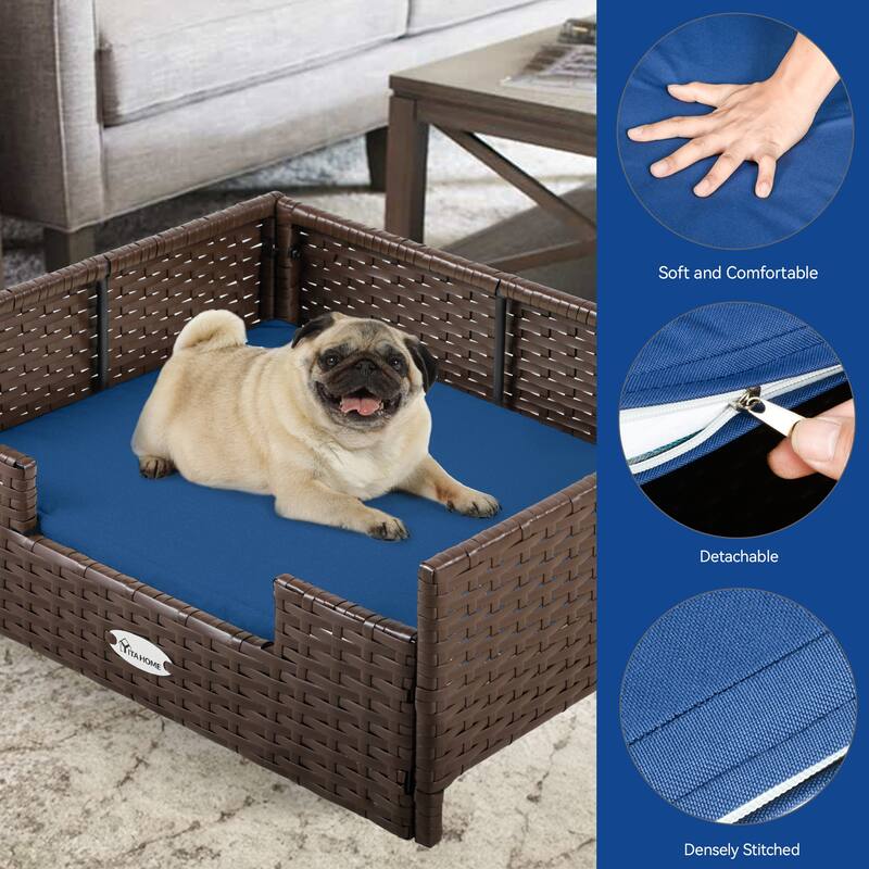 Moasis Elevated Rattan Dog Sofa with Cusion