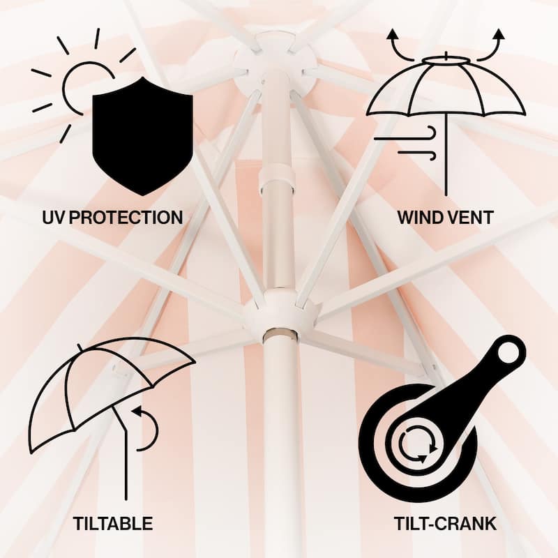 9ft Tassel Patio Umbrella Auto-Tilt, Crank , by JONATHAN Y