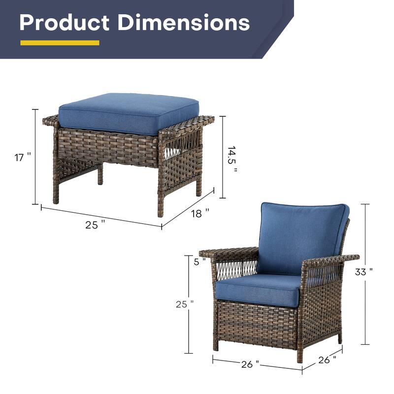 Gymojoy 4PCS Chairs Outdoor Patio Rattan with Ottoman - Brown