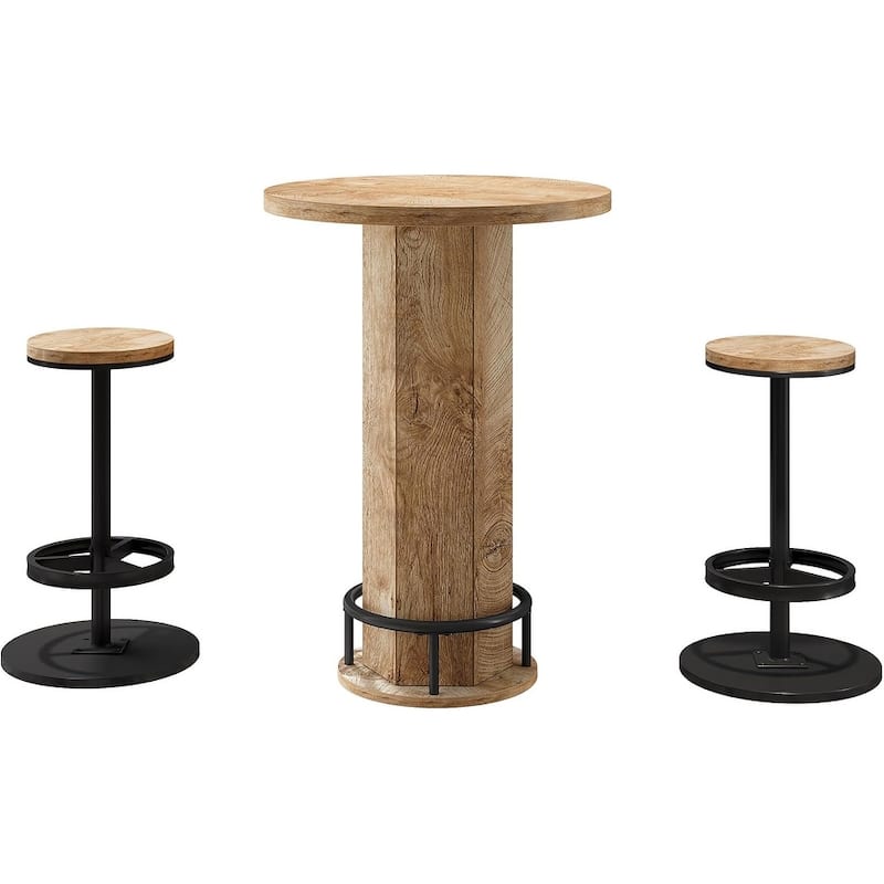 Industrial Round Bar Table with 2 barstools, Pub Table for Kitchen Nook, Apartment, Small Space