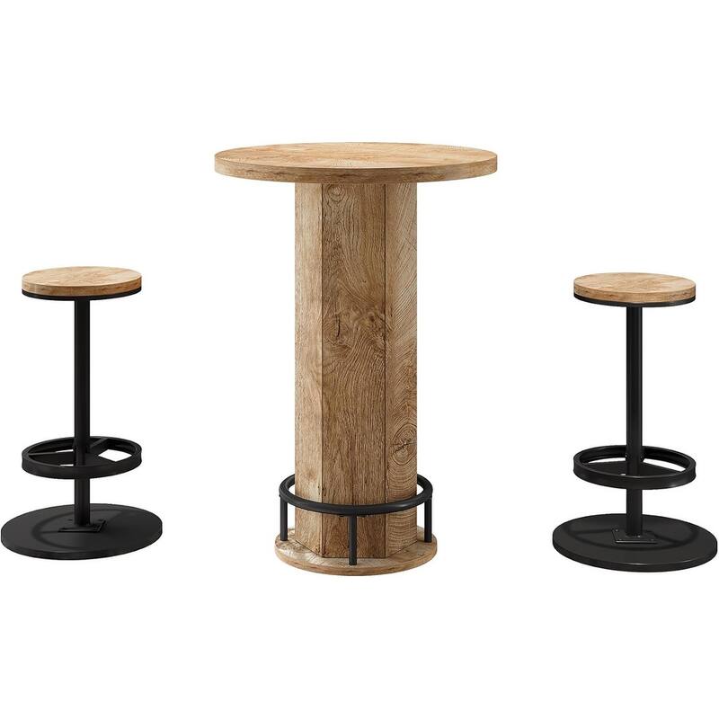 Round Bar Table with Chairs, Industrial Bistro Sets with 2 barstools