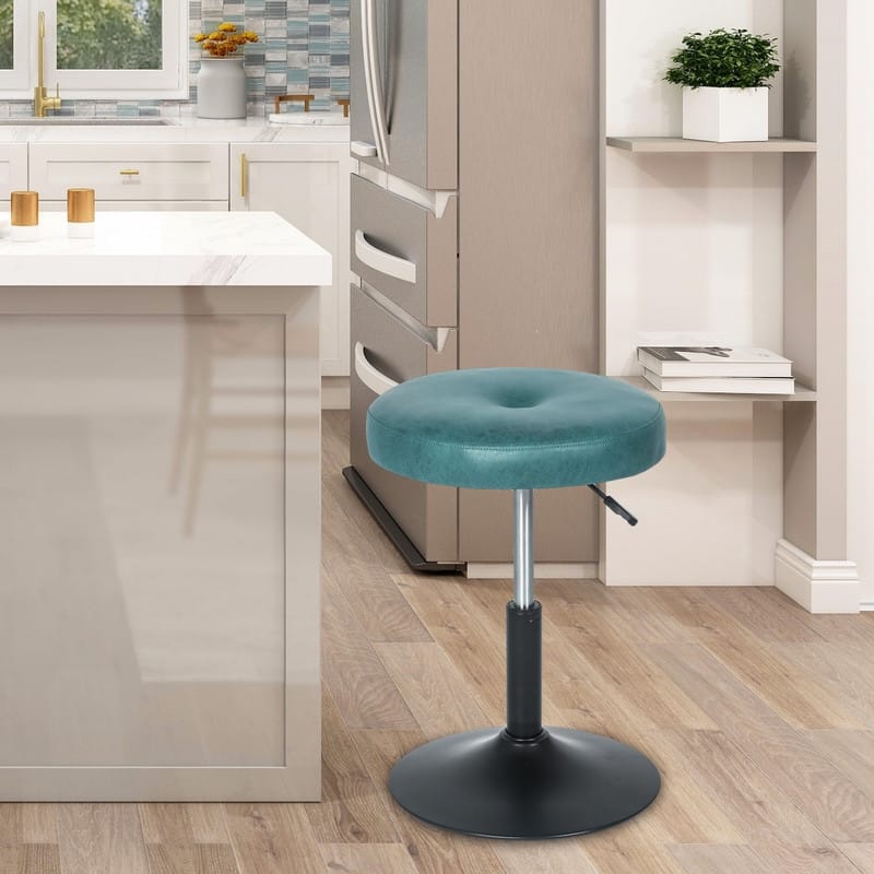 Adeco Adjustable Faux Leather Round Ottoman Swivel Freely Vanity Stool
