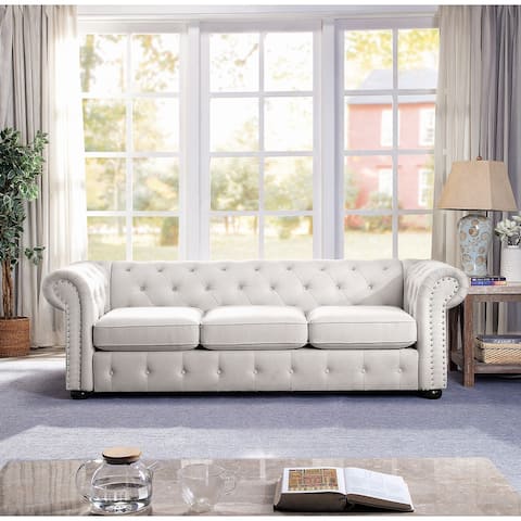 Corvus Aleksis Tufted Chesterfield 3-seater Sofa with Rolled Arms