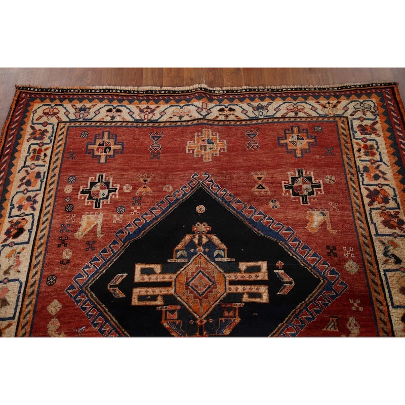 Tribal Red Shiraz Persian Vintage Area Rug Handmade Wool Carpet - 5'0"x 6'11"