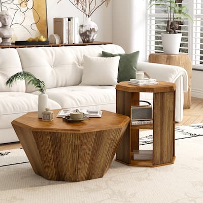 31.5" Octagonal Rubber wood Coffee Tables (Set of 2 Pieces)