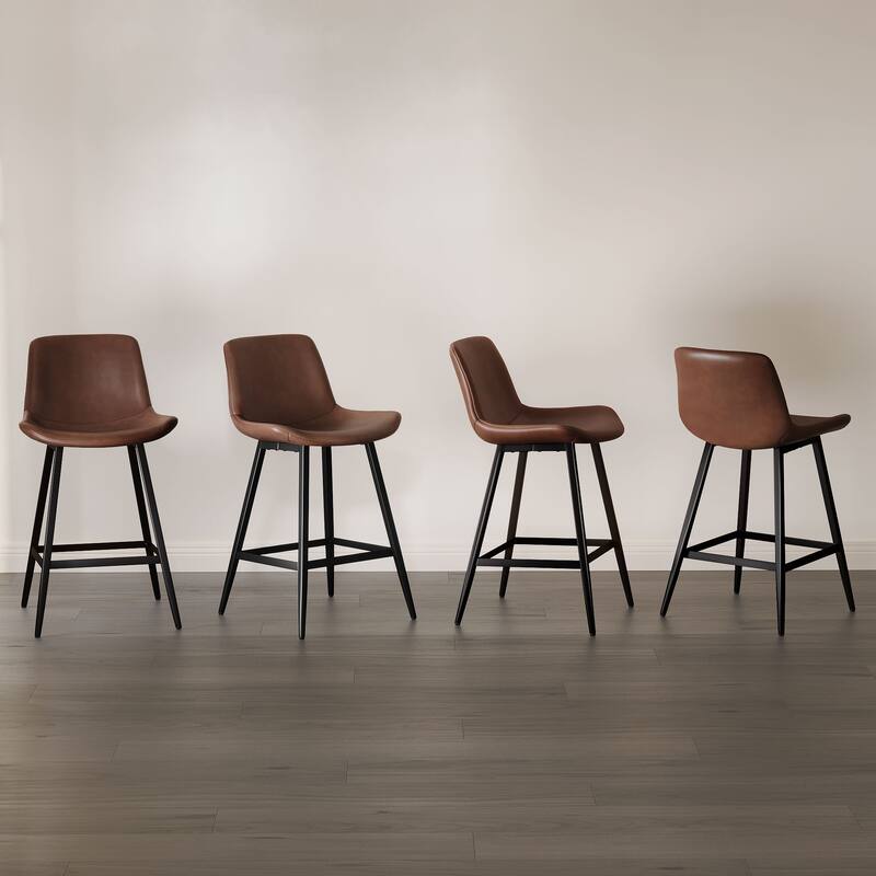 Modern Industrial Counter Stools Faux Leather Upholstered Counter Height Bar tools with Back