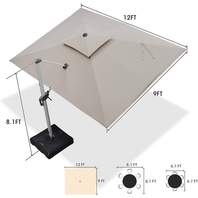 PURPLE LEAF 11ft Square Patio Cantilever Umbrella with Base Included
