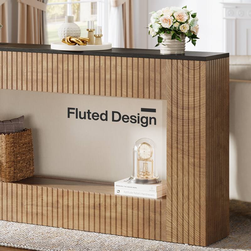 Modern Console Table, 55'' Wood Entryway Table with Storage, Fluted Base
