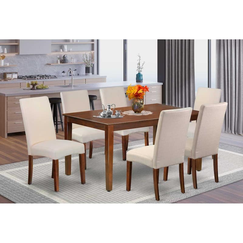 HomeStock 7-Pc Rectangle Mahogany Finish Solid Wood Top Dining Table with 6 Parson-Chairs