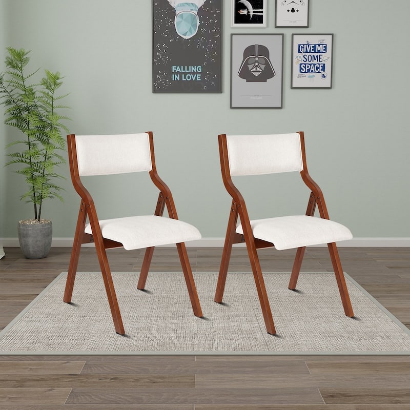 Vintage Fabric Upholstered Foldable Chairs, Set of 2 - White+Cherry