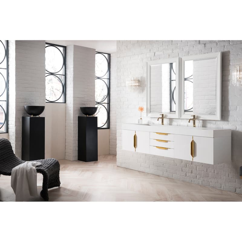 James Martin Vanities sMercer Island 72" Double Vanity, Glossy White with Radiant Gold Hardware