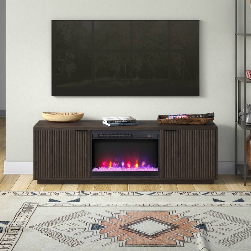 Mansfield Rectangular TV Stand with 26" Crystal Fireplace for TV's up to 78" - 70" Wide