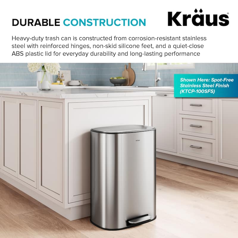 KRAUS WasteGuard 13.2 Gallon 50 Liter Step Pedal Kitchen Trash Can