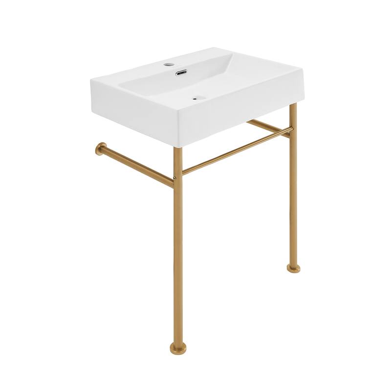 Claire Ceramic Console Sink White Basin Gold Legs