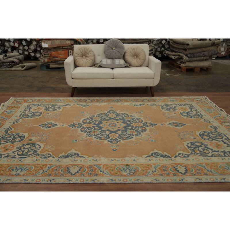 Hand Knotted Oriental 100% Wool Carpet Traditional Medallion Oranges & Rust Tabriz Area Rug - 10' 11'' X 7' 10''