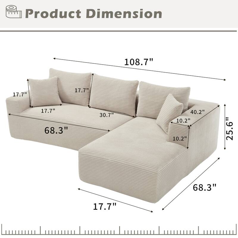 108.7" Modular Sectional L-Shape 3 Seat Memory Foam Couch Sofa