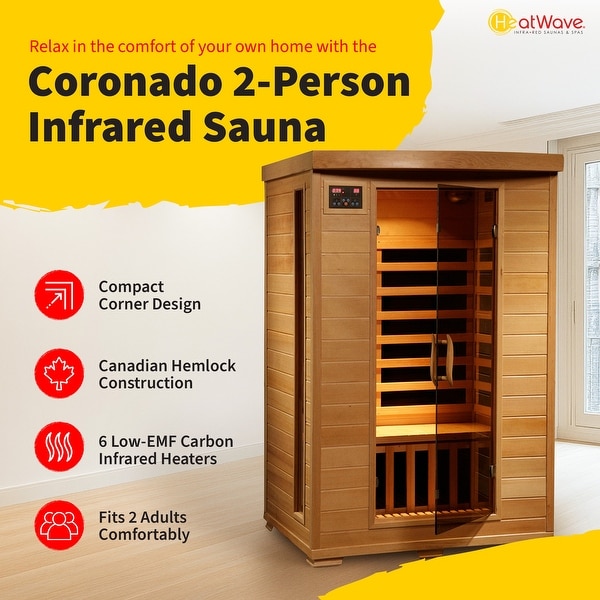 HeatWave Coronado 2-Person Hemlock Infrared Sauna with 6 Carbon