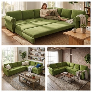 Homy Casa Chenille Sleeper Sectional Sofa with Pull-Out Bed